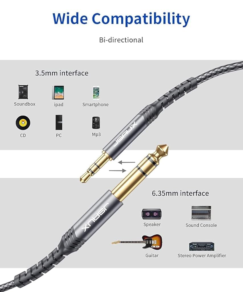 JSAUX® 3.5mm to 6.35mm Stereo Audio Cable, 6.35mm 1/4 JSAUX® 3.5mm to 6.35mm Stereo Audio Cable, 6.35mm 1/4